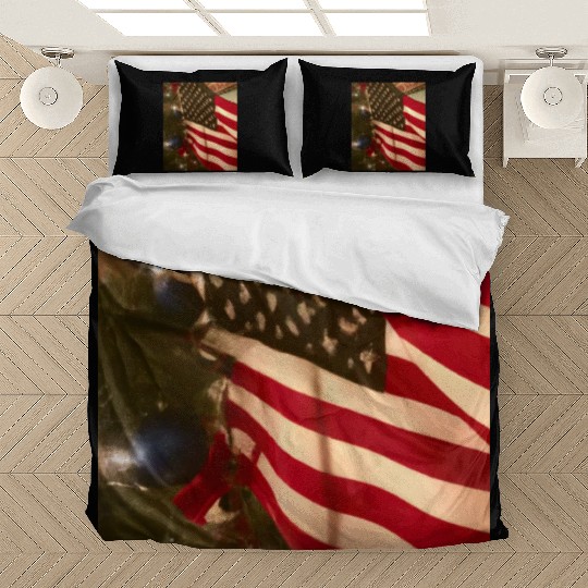 Patriotic Christmas US Flag And Christmas Tree Bedding Sets