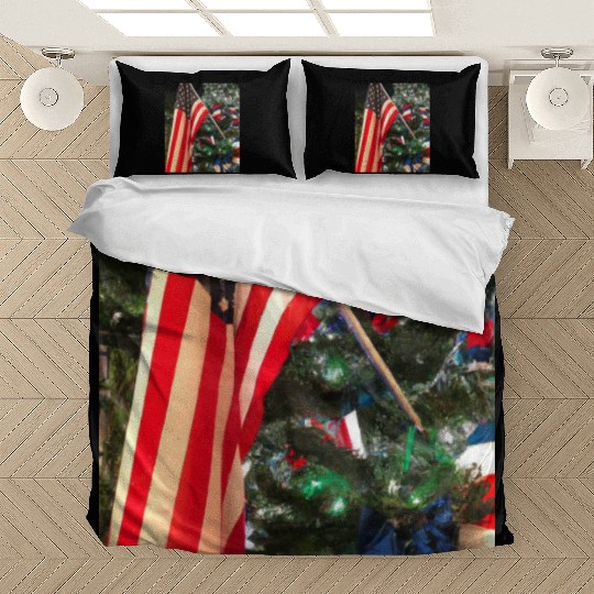 Patriotic Christmas US Flag In Christmas Tree Bedding Sets