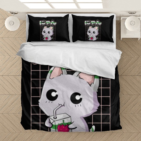 Demiromantic Pride Kawaii Cat Strawberry Milk Bedding Sets