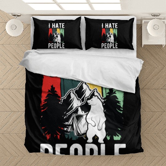 Vintage Camping Costume Of Bear Says I Hate People Bedding Sets