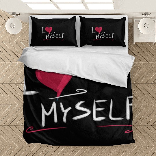 i love me heart text saying Bedding Sets