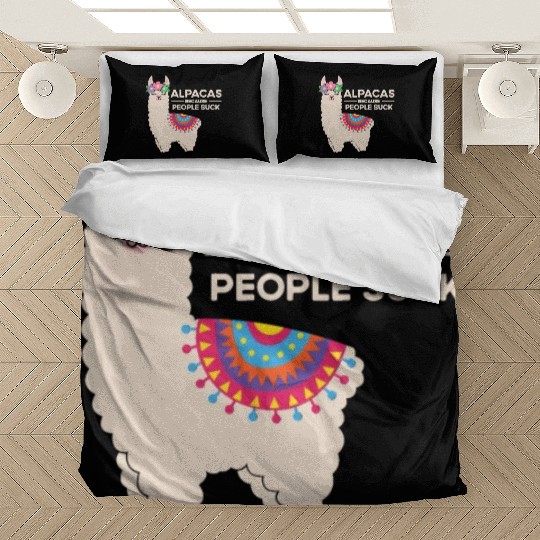 Alpacas Because People Suck Llama Pun Quote Joke M Bedding Sets