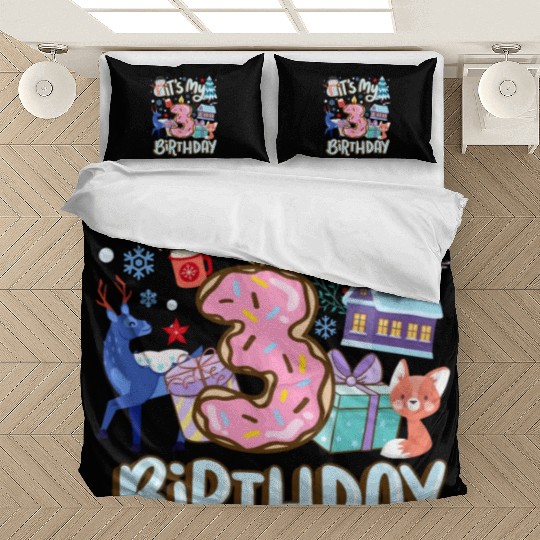 It's My 3 Birthday Snowman Holiday Donut Winter Bedding Sets