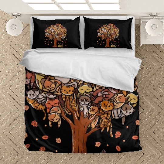 Autumn Tree Kittens Family Of Cats Fall Season Bedding Sets