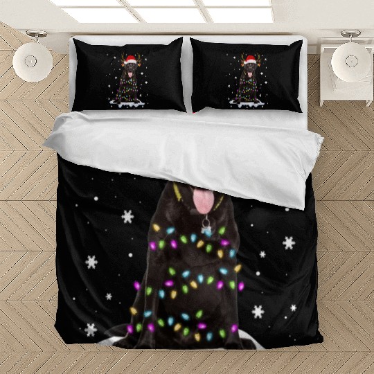 Black Lab Labrador Christmas Tree Light Pajama Dog Bedding Sets