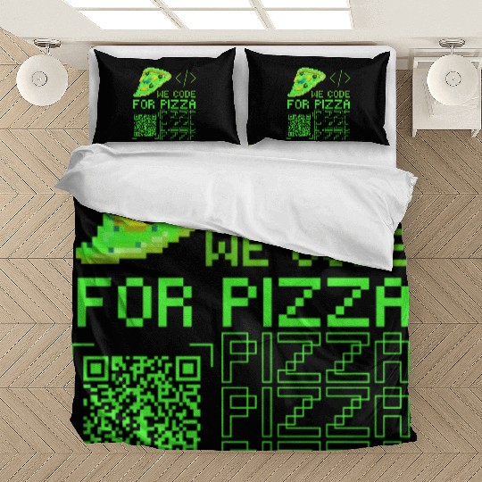 we code for pizza funny programming meme Bedding Sets