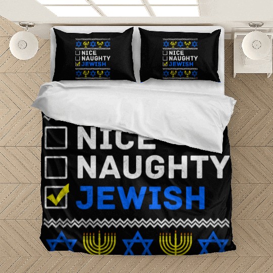 Nice Naughty Jewish Ugly Hanukkah Sweater Chanukah Bedding Sets
