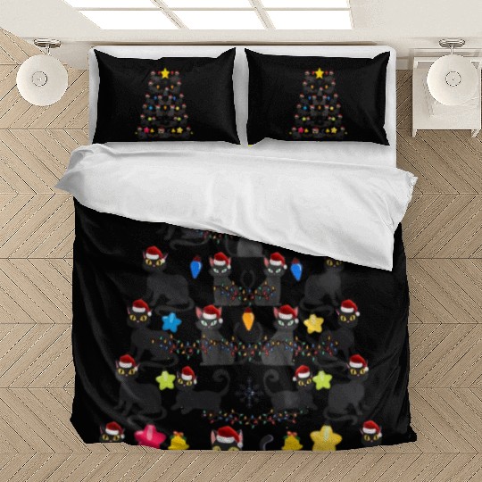 Black Cat christmas light funny cat lover Bedding Sets