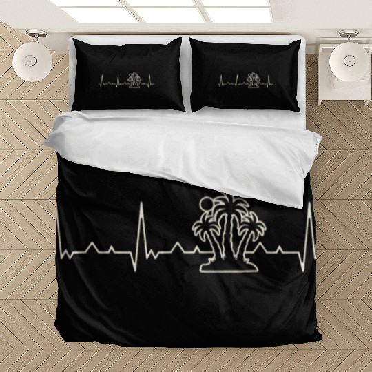 Beach Palm Sunset. Heart. Love. EKG. Pulse. Beat. Bedding Sets