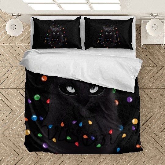 Black Cat christmas light Bedding Sets