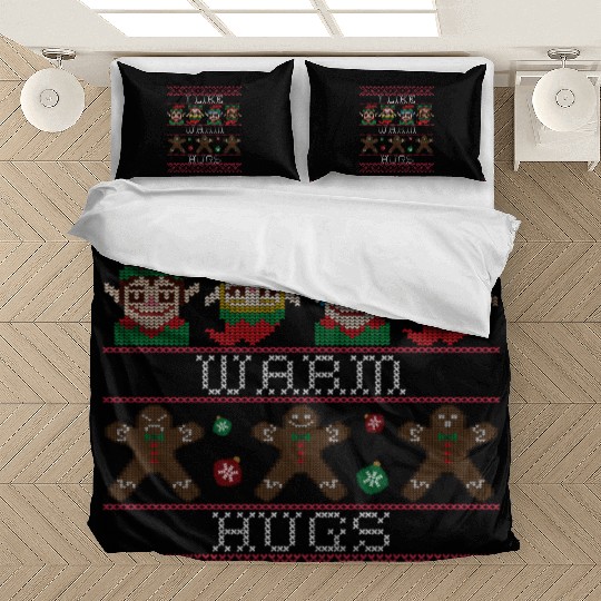 christmas ugly i like warm hugs green elfs Bedding Sets
