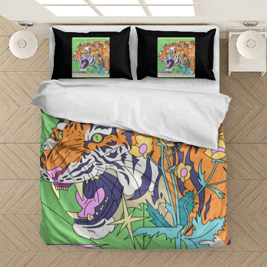 Tiger in a flower garden in a retro fantasy design Bedding Sets