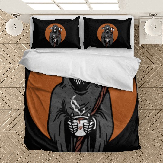 Humorous Grim Reaper Coffee Lover Bedding Sets