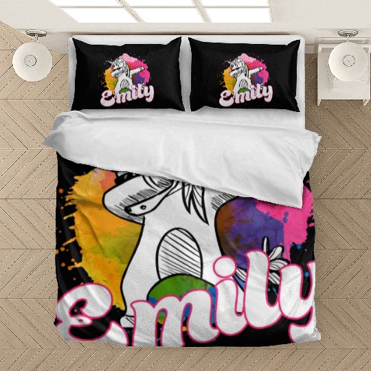 EMILY - Beautiful name with dabbing unicorn Bedding Sets