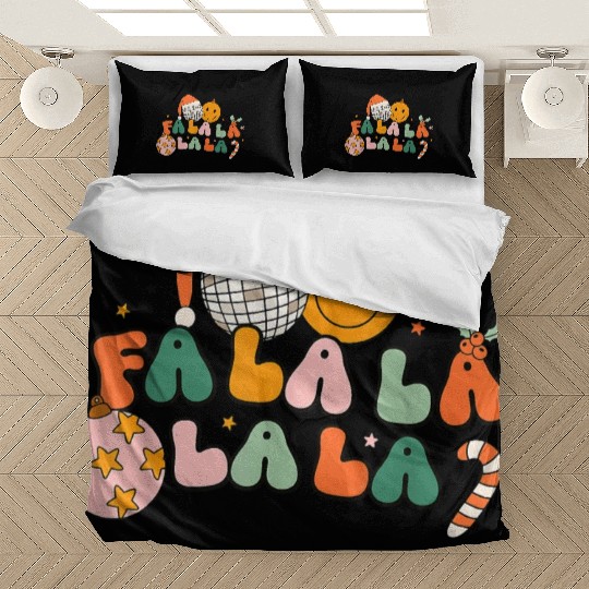 Retro Groovy Fa La La Christmas Cute Santa Hat Bedding Sets