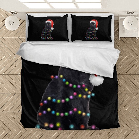 Black Cat Christmas Light Funny Cat Love Christmas Bedding Sets