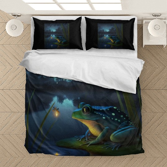 Frog and Firefly Friends on the Pond at Night Bedding Sets