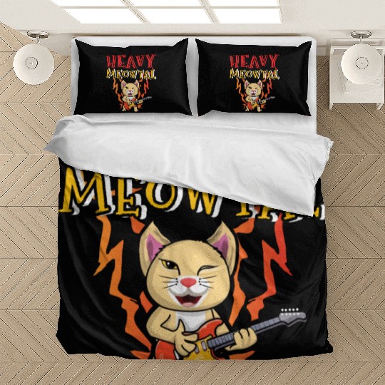 Kawaii Cat Heavy Meow Metal Music Lover Guitar Bedding Sets