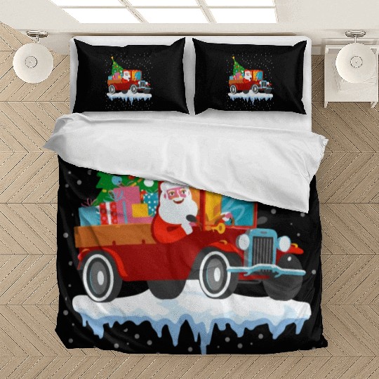 Red jeep pine tree Funny Merry Christmas family Bedding Sets