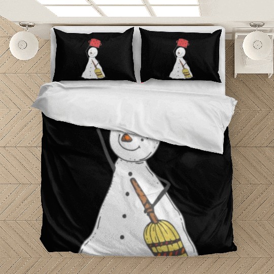 funny snowman with mustache and carrot Bedding Sets