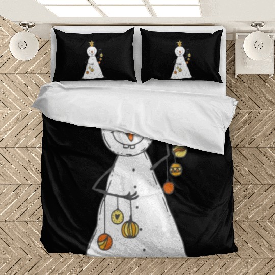 funny snowman with mustache and carrot Bedding Sets
