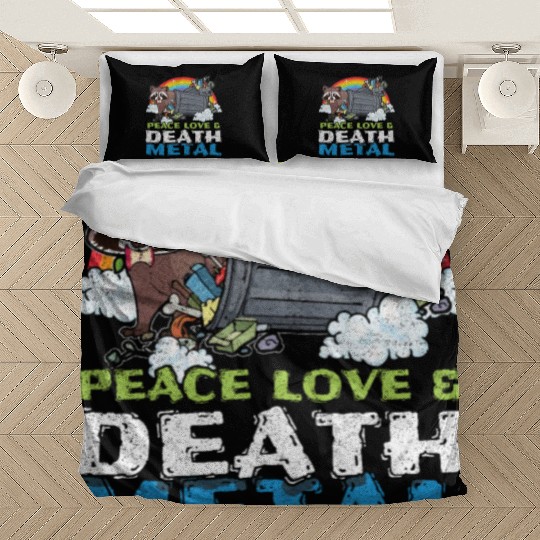 Trash Racoon Love Peace Metal Music Heavy Rock Bedding Sets