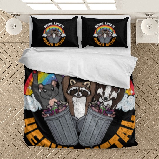 Love Peace Metal Music Heavy Rock Trash Racoon Bedding Sets