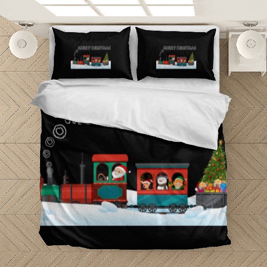 Christmas Steam Train Santa Snowman Tree Bedding Sets