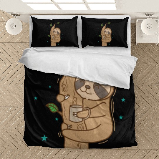 Sloth with Cup of Tea or Coffee lazy Bedding Sets
