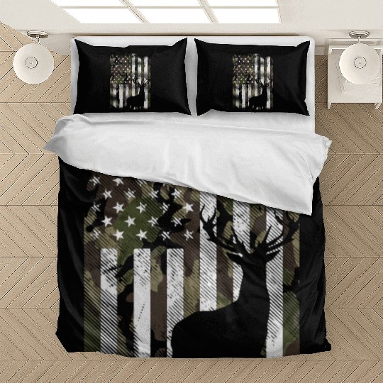 Camo US Flag Deer Elk Buck Camoflage Hunting Hunte Bedding Sets