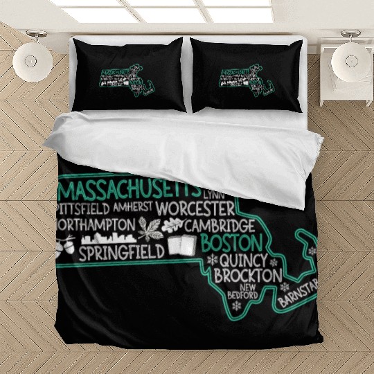 Massachusetts Boston cute map Salem Lowell Lawrenc Bedding Sets