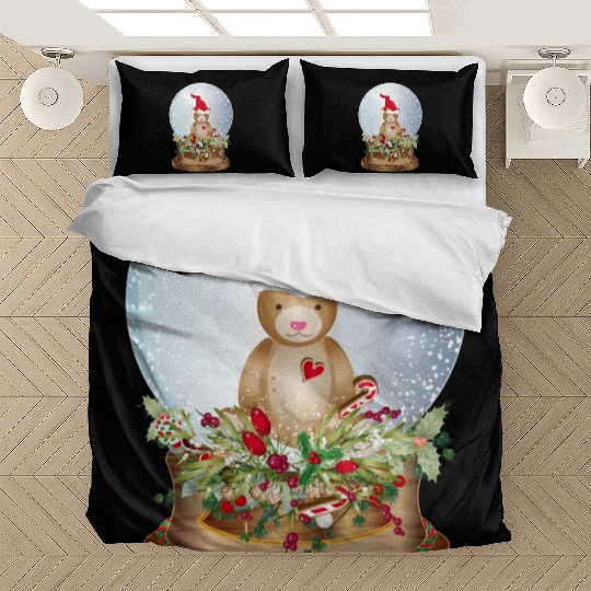 beautiful nostalgic snow globe with teddy bear Bedding Sets