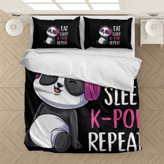 Eat Sleep K-pop Repeat Panda bear korean music Bedding Sets