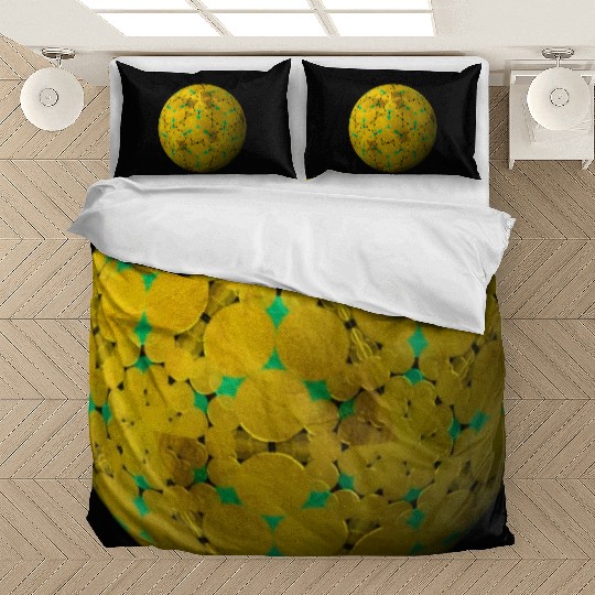 Golden-Yellow 3D Sphere with Green Highlights Bedding Sets