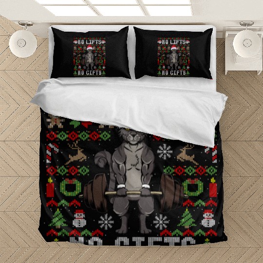 Funny No Lifts No Gifts Ugly Christmas Workout Bedding Sets