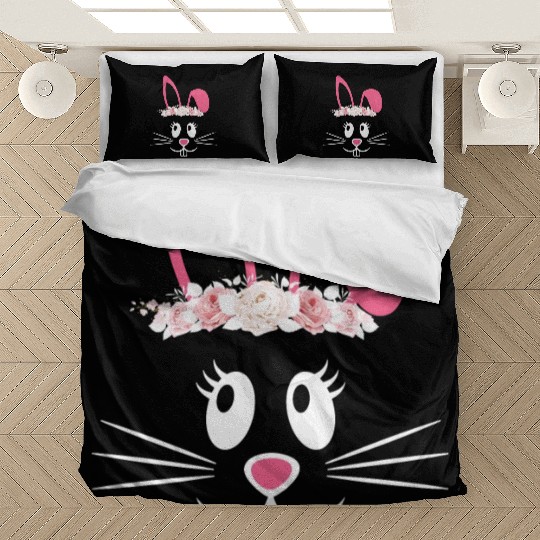 Cute Bunny Hairdress Flowers Women Girls Easter Bedding Sets