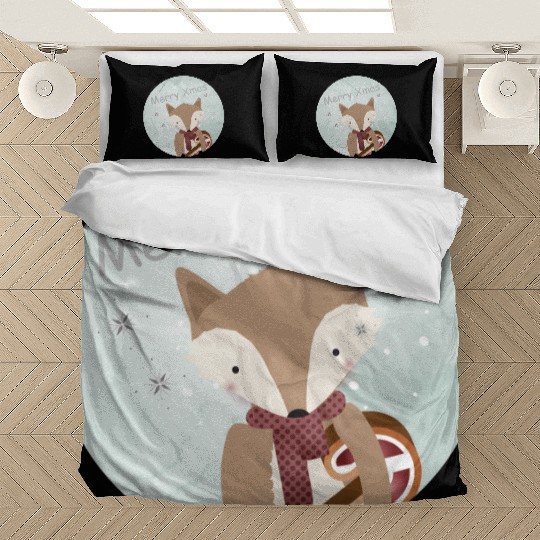 cute fox for Christmas with candy cane Bedding Sets