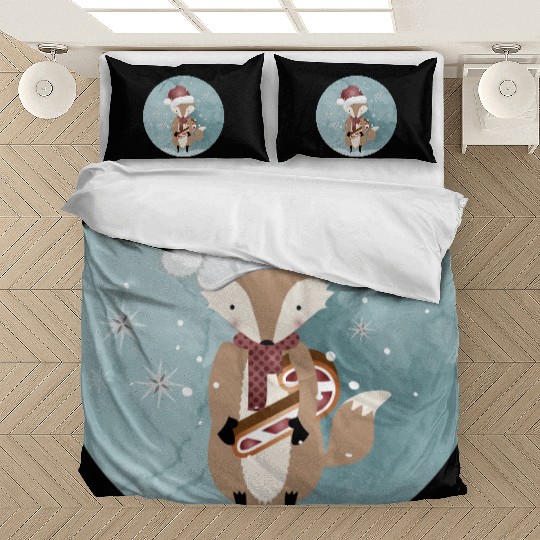 cute fox for Christmas with candy cane Bedding Sets