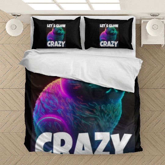 Lets Glow Crazy Cat Kitten Fluffy Cat Bedding Sets