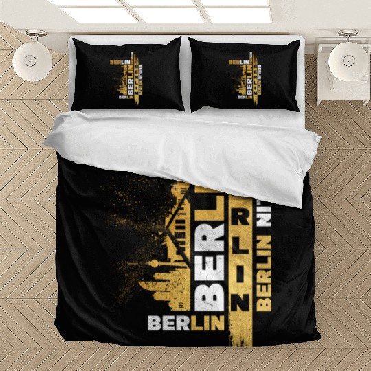 Berlin Germany German City Skyline Font Gold Bedding Sets