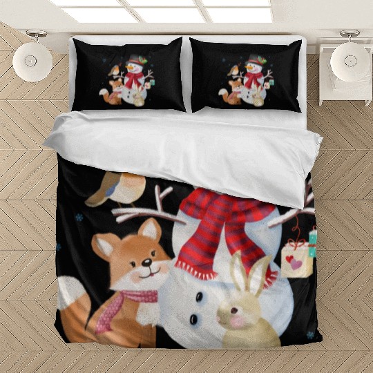 Snowman with fox, rabbit and robin Bedding Sets
