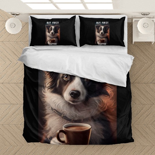 Border Collie - But First Coffee (en) 1 Bedding Sets
