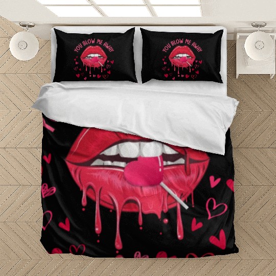 You Blow Me Away Lip Heart Lollipop Valentines Day Bedding Sets