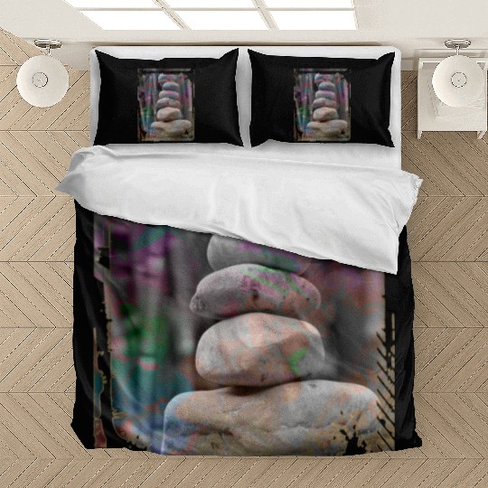 Japan Zen Buddhism Balancing Stones Rocks Bamboo Bedding Sets