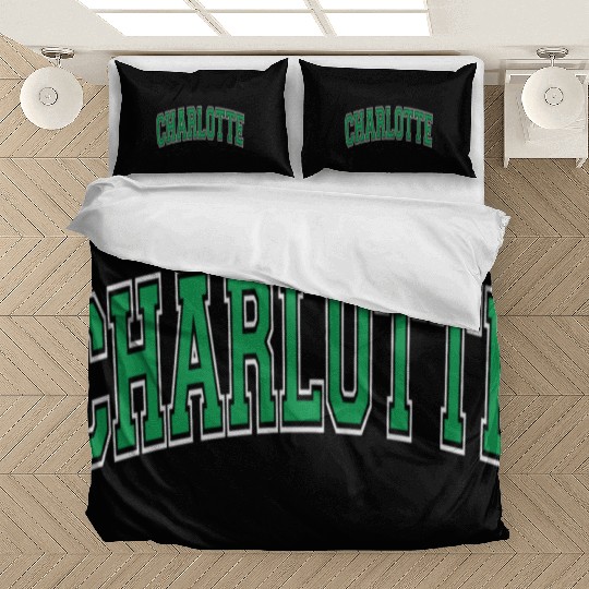 Charlotte Varsity Style Green Text Bedding Sets