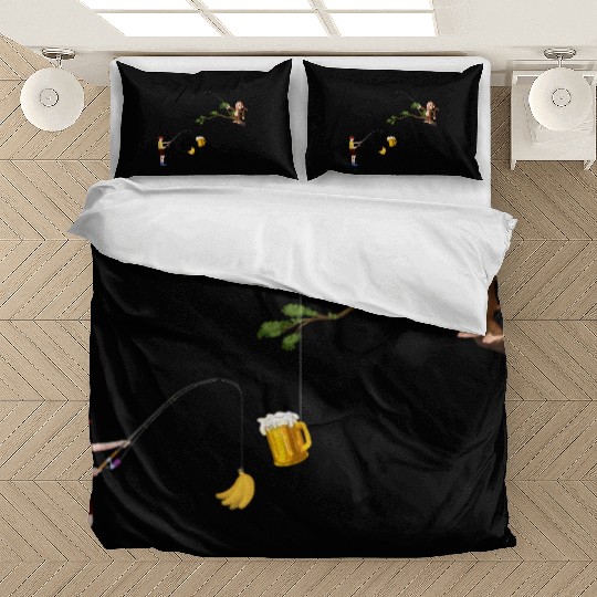 Funny Monkey Fishing Banana - Orangutan Monkey Ban Bedding Sets