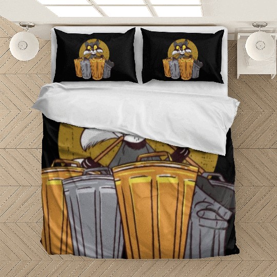Raccoon Playing Drums Using Trash Cans - Funny Bedding Sets