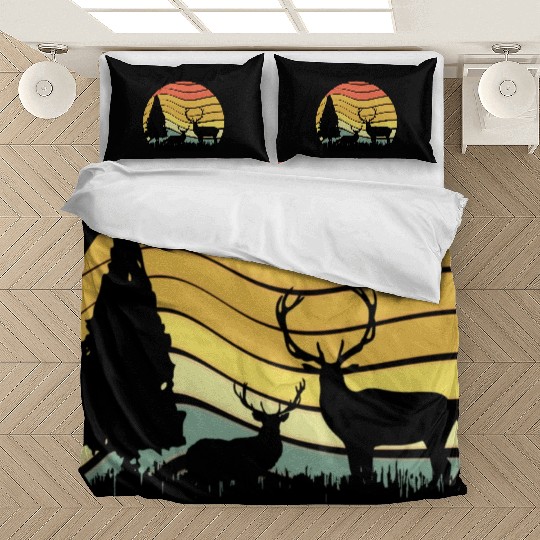 Sunset sunrise nature deer in the zoo Bedding Sets