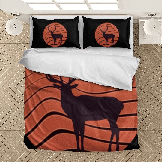Vintage retro sunset sunrise nature deer funny Bedding Sets