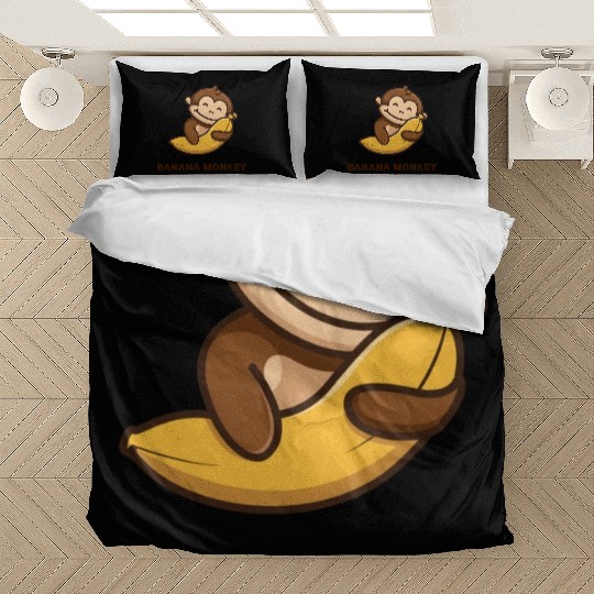 Brown illustrated Monkey and Banana Bedding Sets
